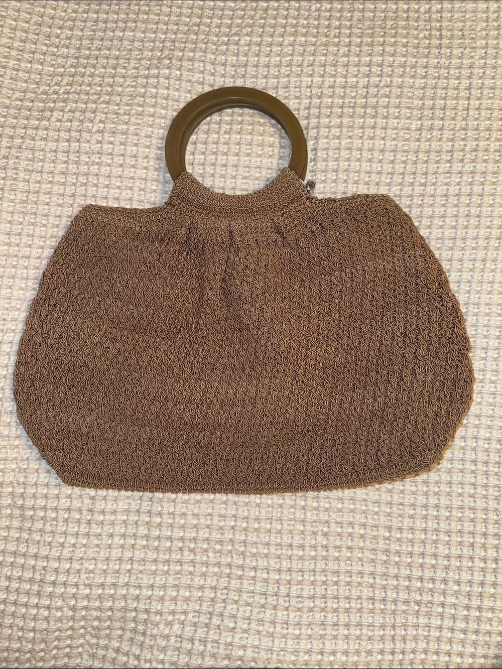 Brown Woven Tote Bag with Round Handle